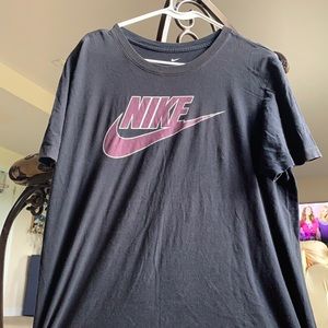 Black Nike Tee with printed letters Nike and sign